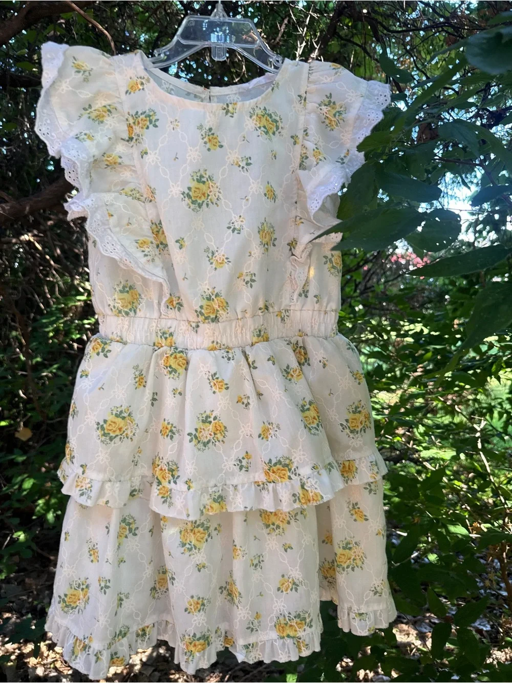 Girls Yellow Rose Eyelet Ruffle Dress